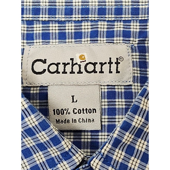 Carhartt Shirt Men Large Blue Plaid Pockets Classic Preppy - Picture 8 of 10